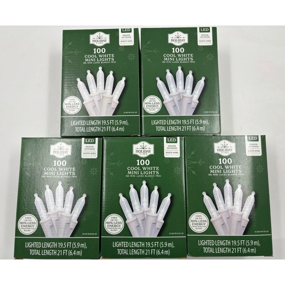 Holiday Time 100 LED Mini Christmas Lights White Wire  5 BOXES Cool White